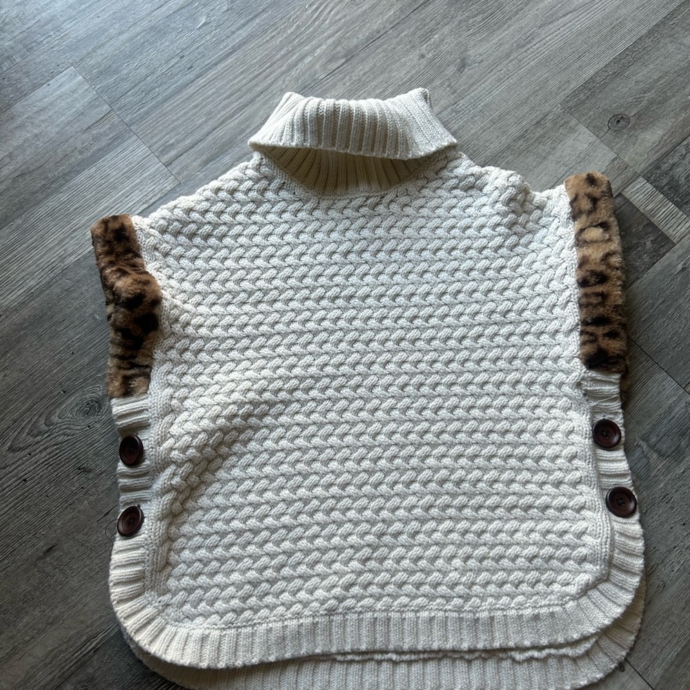 Kids Cream Knit Sweater with Brown Accents
